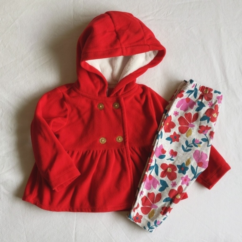 carter's 2 piece fleece hoodie & floral leggings matching outfit set 9 months
